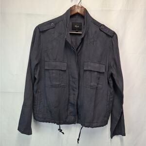 Rails Rowen Utility Jacket Star Embroidered Lyocell Linen Small S Grey Gray
